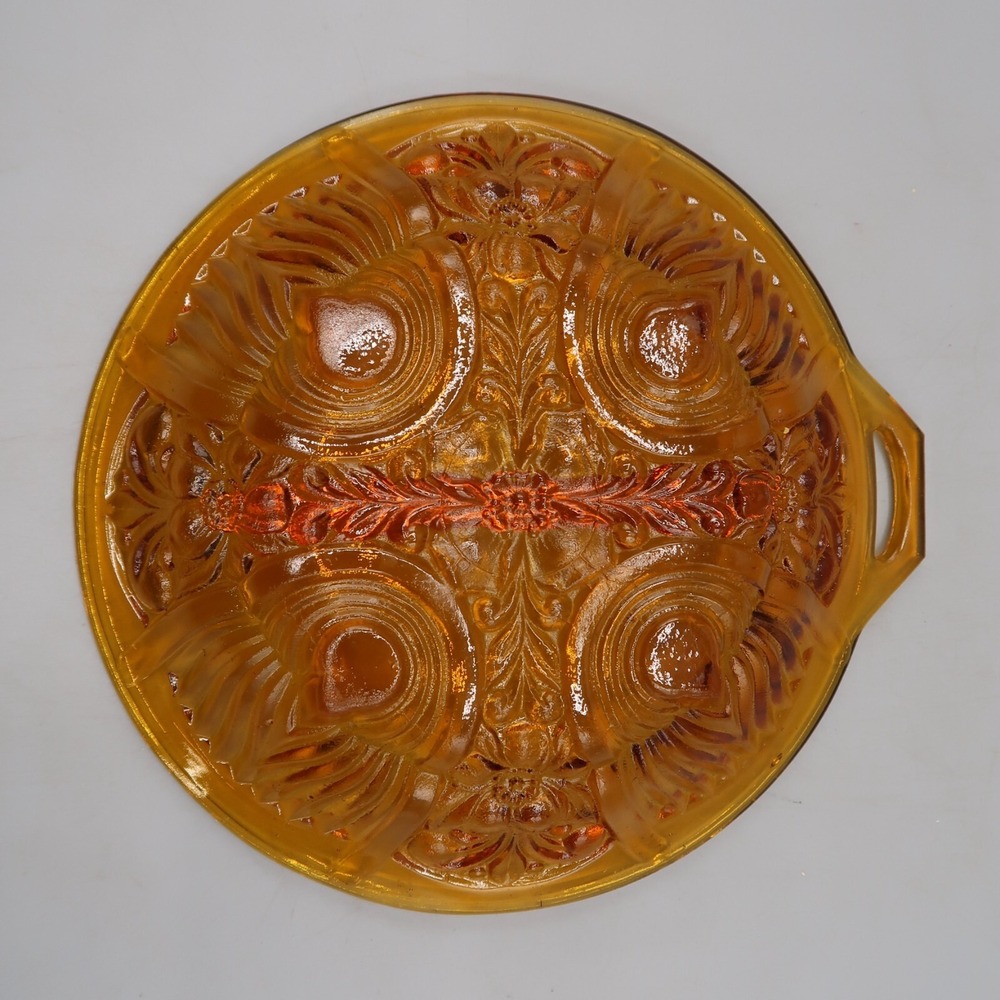 Vintage Indiana Glass Amber Killarney Divided Tab Handle Relish Dish Bowl